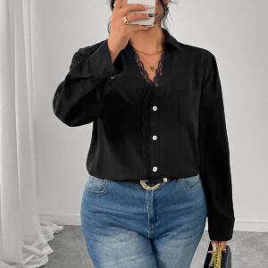 French Style Black Lace Shirt With Black Buttons