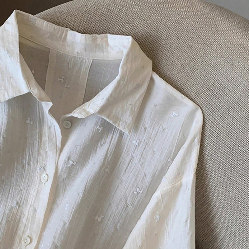 Elegant Solid-Color Crepe Loose-Fit Shirt Cardigan Women's Top - Image 3