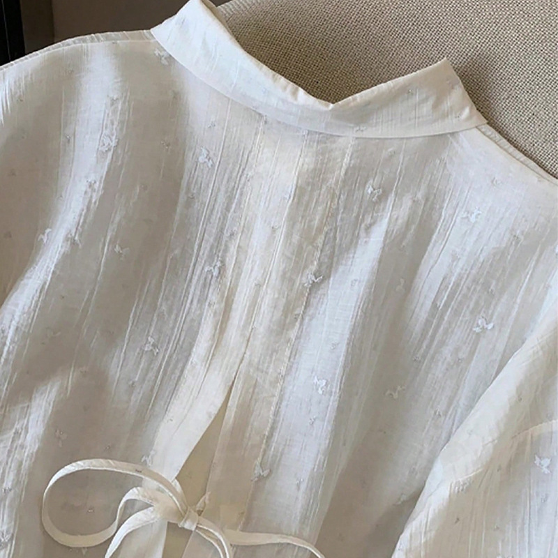 Elegant Solid-Color Crepe Loose-Fit Shirt Cardigan Women's Top - Image 4