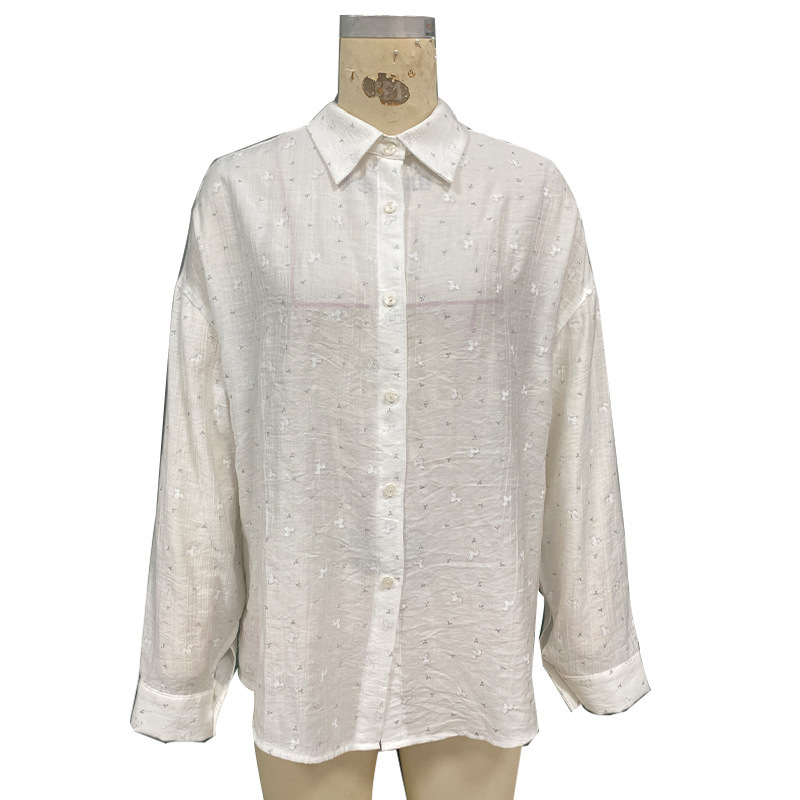 Elegant Solid-Color Crepe Loose-Fit Shirt Cardigan Women's Top - Image 6