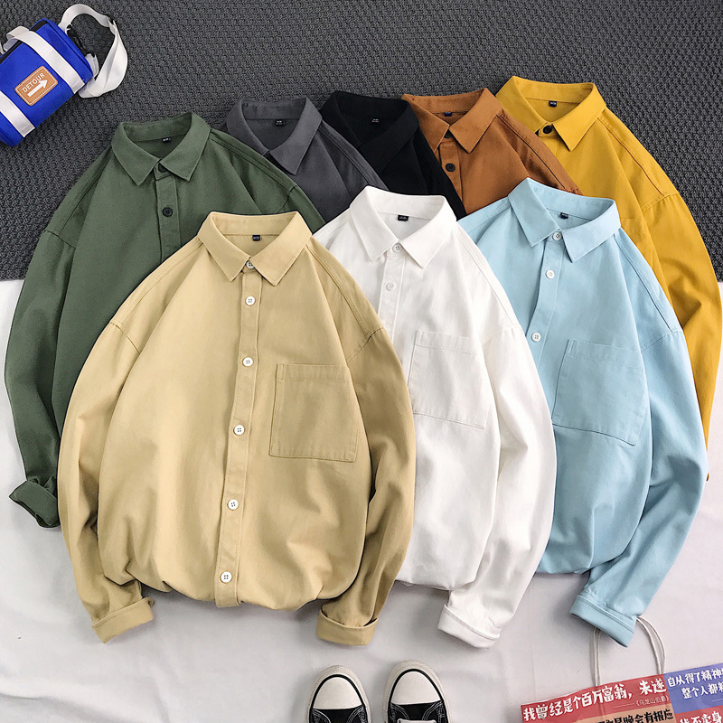 Heavyweight Casual White Cotton Long-sleeve Shirt