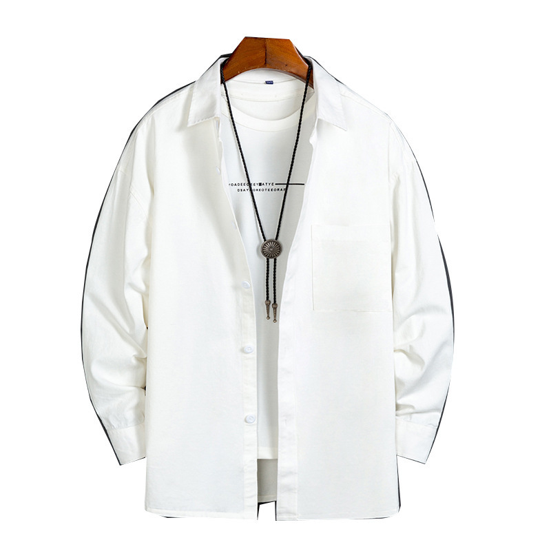 Heavyweight Casual White Cotton Long-sleeve Shirt - Image 3