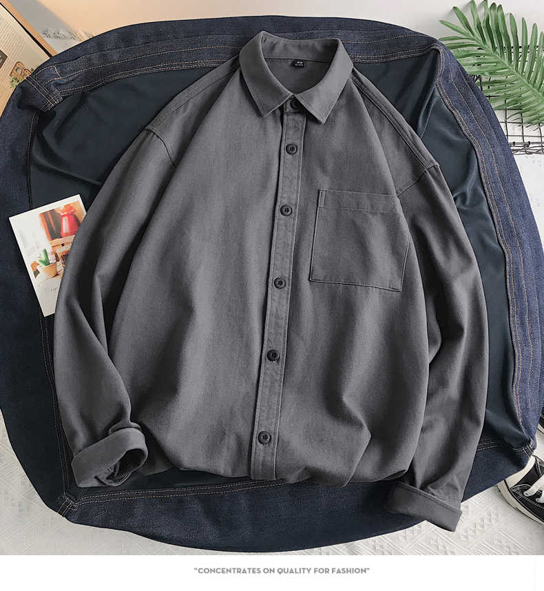 Heavyweight Casual White Cotton Long-sleeve Shirt - Image 7