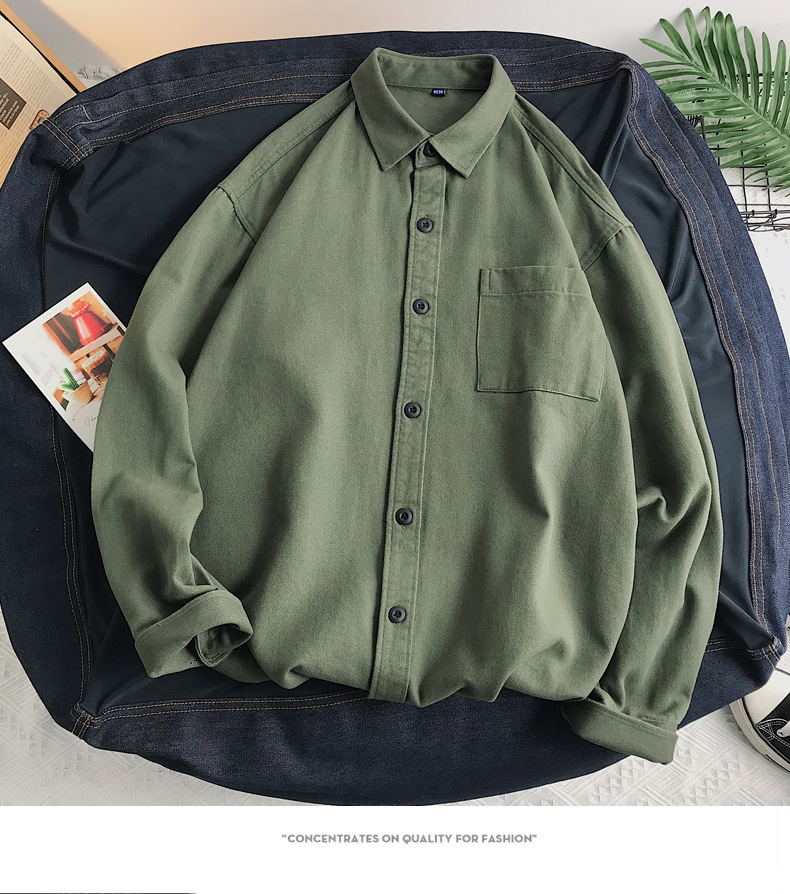 Heavyweight Casual White Cotton Long-sleeve Shirt - Image 8