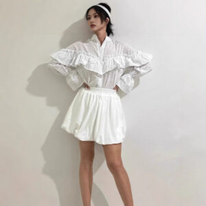 Womens Street-Style Fashion Layered Ruffle-Trimmed Shirt