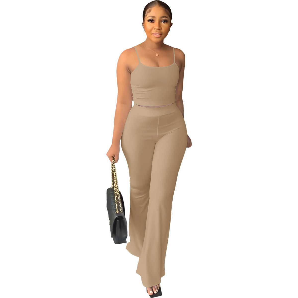 Women's Solid Color Sling Bell-bottom Pants Simple Fashion Suit - Image 6