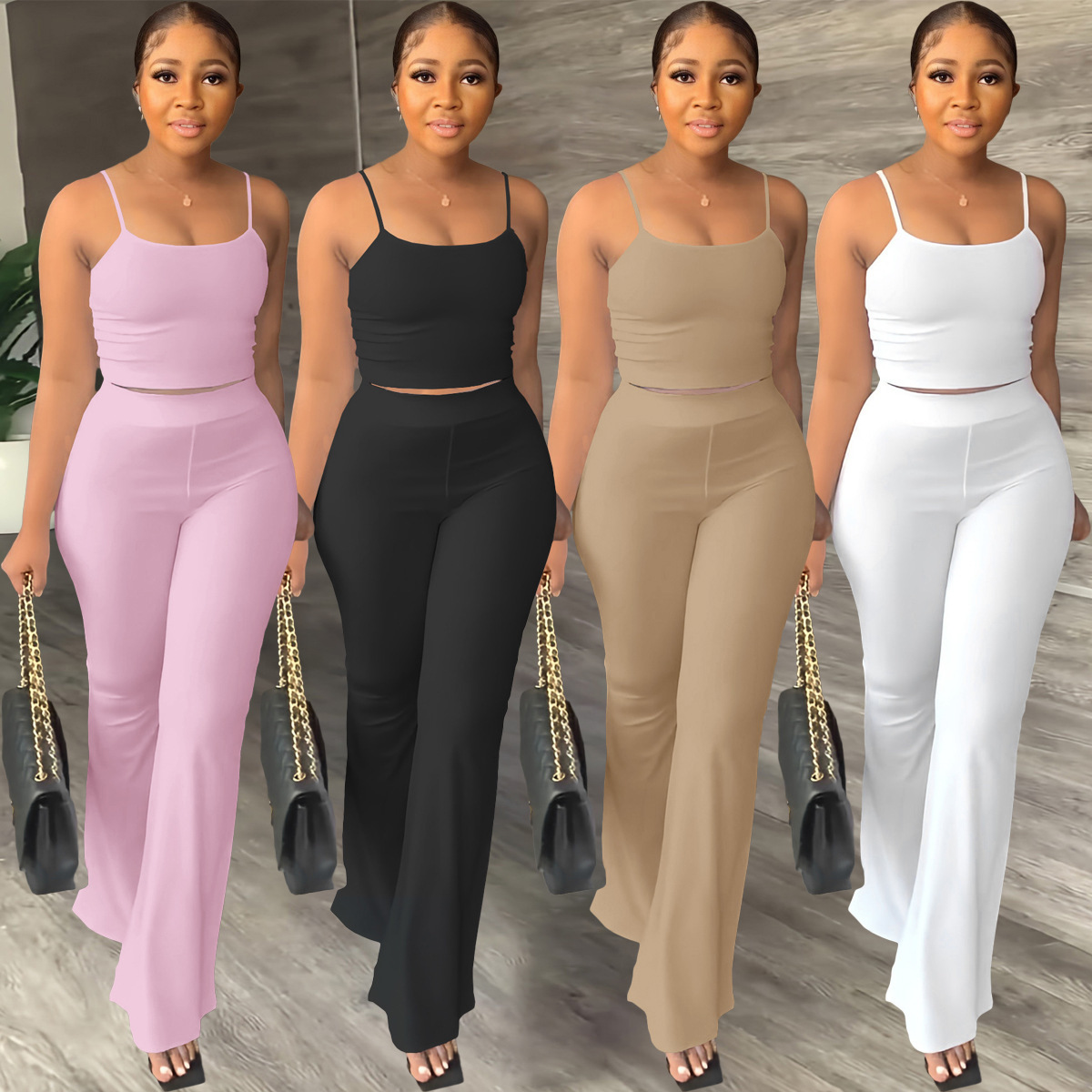 Women's Solid Color Sling Bell-bottom Pants Simple Fashion Suit - Image 8