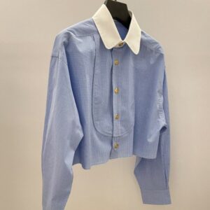 Womens New Blue Lapel Shirt A Niche Designer-Style Short Top