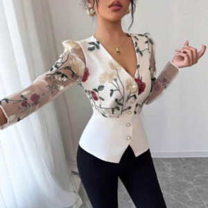 Womens Vintage Lace Elegant Shaped Waist Shirt
