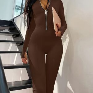 Women's Long Sleeve Jumpsuit With Long Metal Zipper For Autumn And Winter