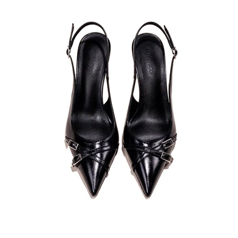 Black Ladies Stiletto Heel Pointed Toe Toe Cap Pumps - Image 5