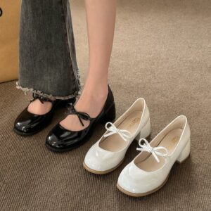 Vintage Bow Mary Jane Shoes Women