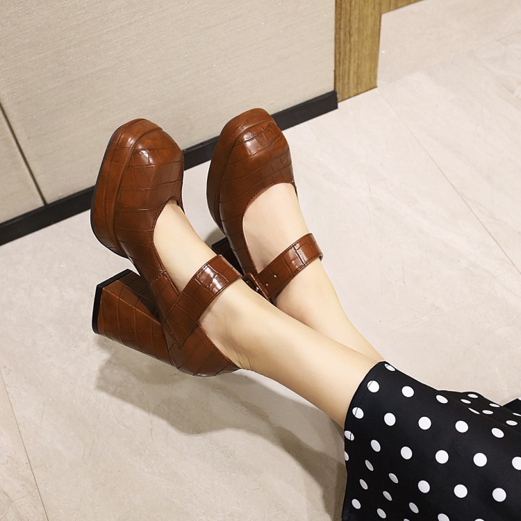 Women's Pure Color All-matching Chunky Heel High Heels - Image 4