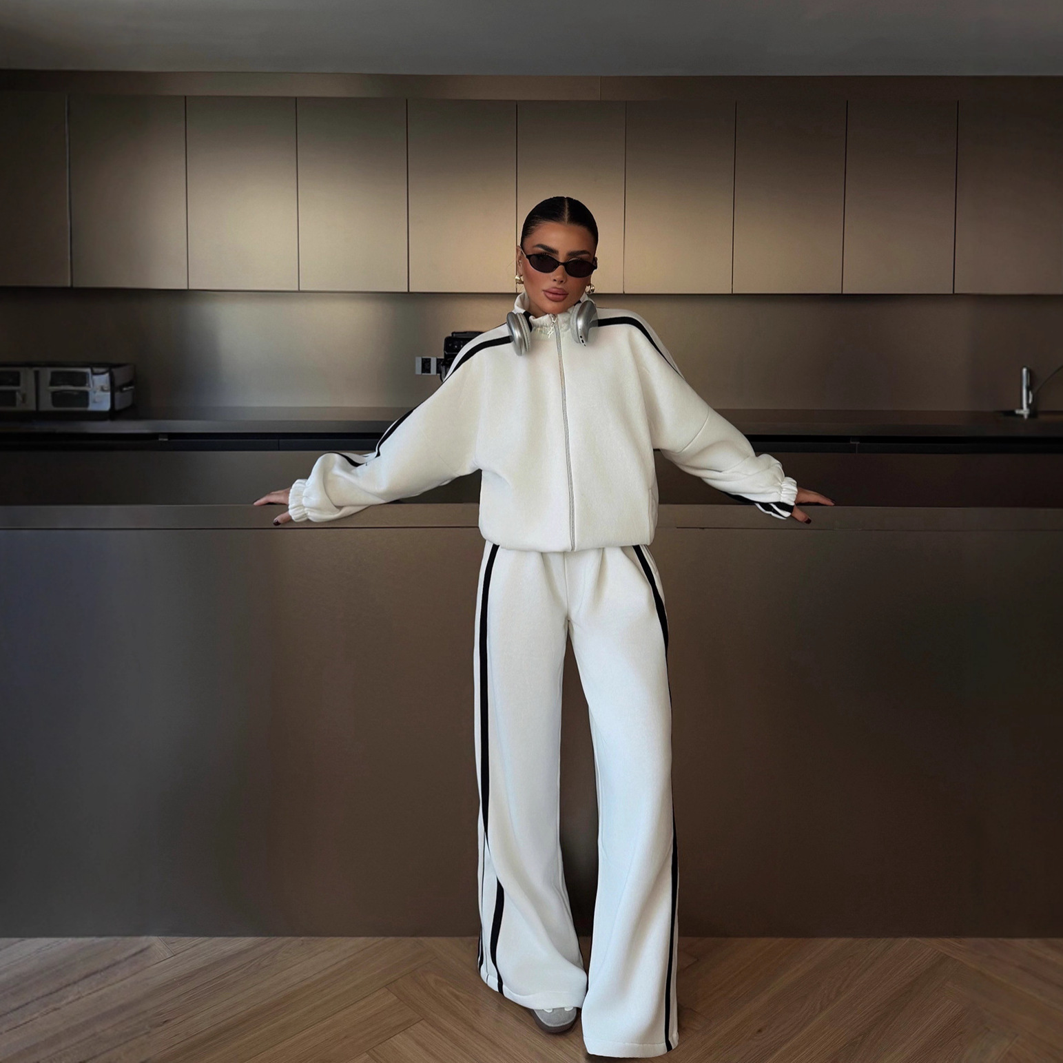 Color-block Long-sleeve Casual Sportswear Set