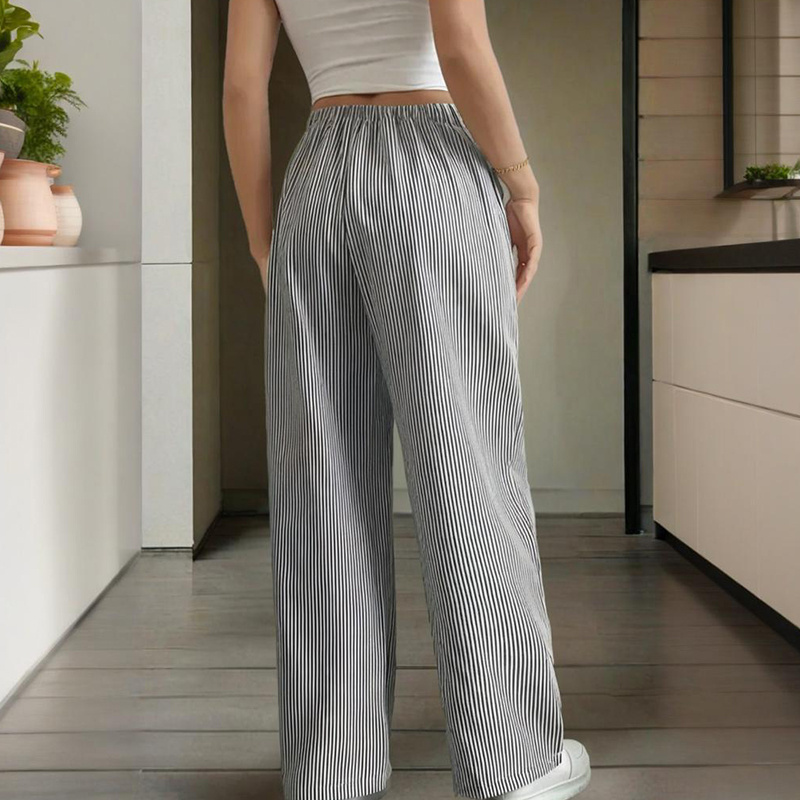 Women's Striped Wide Leg Pants With Pockets & Tie-Waist Detail - Casual Minimalist Trousers - Image 5