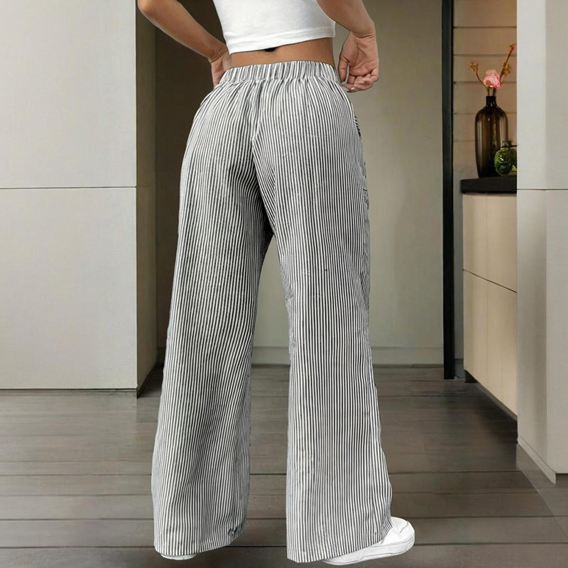 Women's Striped Wide Leg Pants With Pockets & Tie-Waist Detail - Casual Minimalist Trousers - Image 6