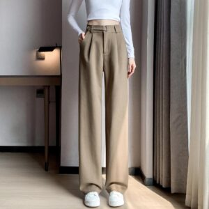 Female Autumn And Winter Loose Casual Woolen Straight-leg Pants
