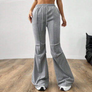 Simple Casual Pants Drawstring Elastic Waist Wide Leg Trousers