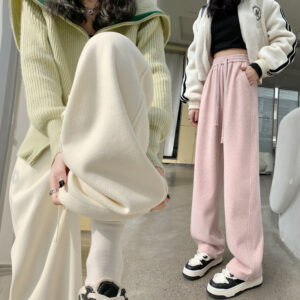 Fleece-lined High Waist Matchet Pants Soft Glutinous Leisure Warm Straight Glutinous Rice Pants