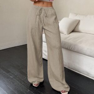 Flirla Women's Casual Versatile Solid Color Wide Leg Pants
