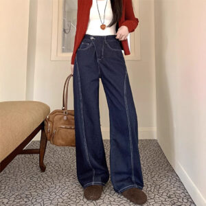 American Retro Irregular Dark Blue Jeans