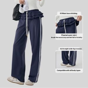 Loose Sports Pants Casual Women's Flounced Design Ballet Style Fashionable Side Stripes