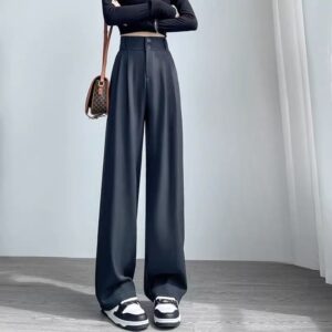 High Waist Slimming Draping Effect Straight Casual Loose Wide Leg Pants