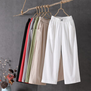 All-match High Waist Plus Size Loose Middle-aged And Elderly Cropped Wide-leg Pants