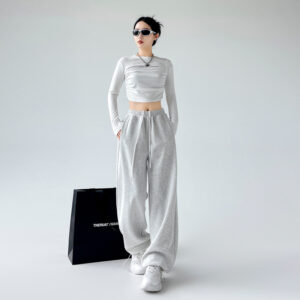 Casual Straight-leg High Waist Slimming Wide Leg Pants