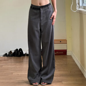 Contrast Color Waist Loose Pinstripe Straight-leg Pants
