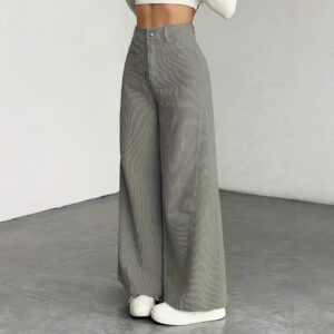 High Waist Wide Leg Pants With Vertical Stripes Straight Mopping Pants Commuter's All-matching