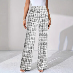 Woven Plaid High Waist Straight Women's Pants