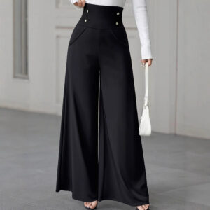 Minimalist Elegant High Waist Belly Contracting Black Wide Leg Pants