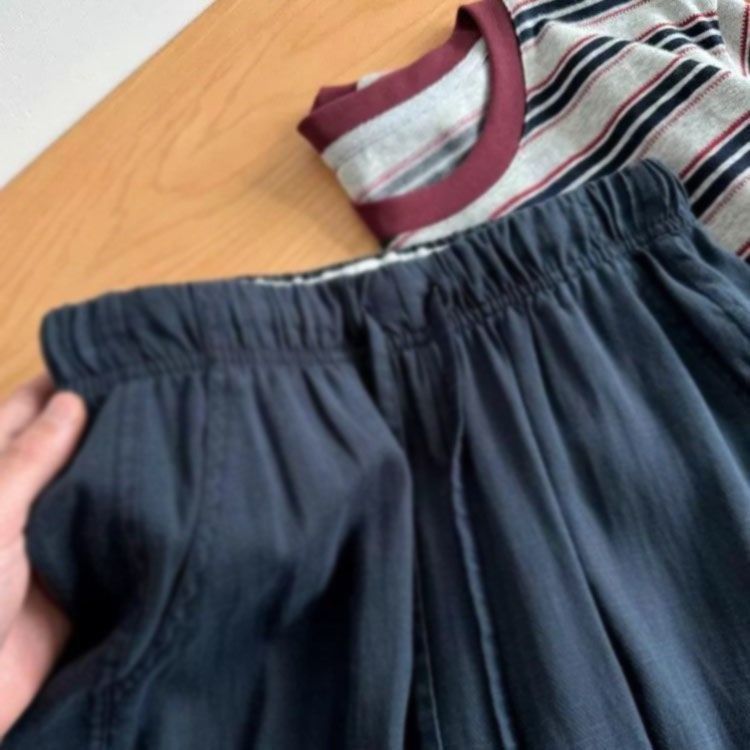 Blue Elastic Waistband Lace-up Cotton Linen Wide-leg Pants - Image 4