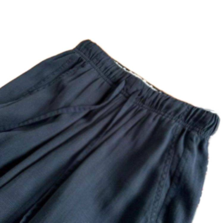 Blue Elastic Waistband Lace-up Cotton Linen Wide-leg Pants - Image 6