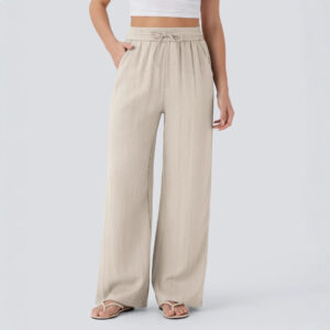 Women's Solid Color Casual Wide Leg Loose Drawstring Trousers