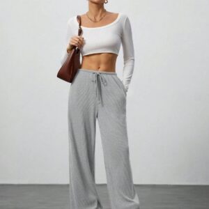 Women's Solid Color Drape Waist Drawstring Wide-leg Casual Pants