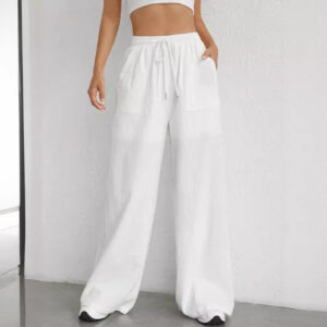 Women's Casual Solid Color Drawstring Straight Pocket Casual Pants