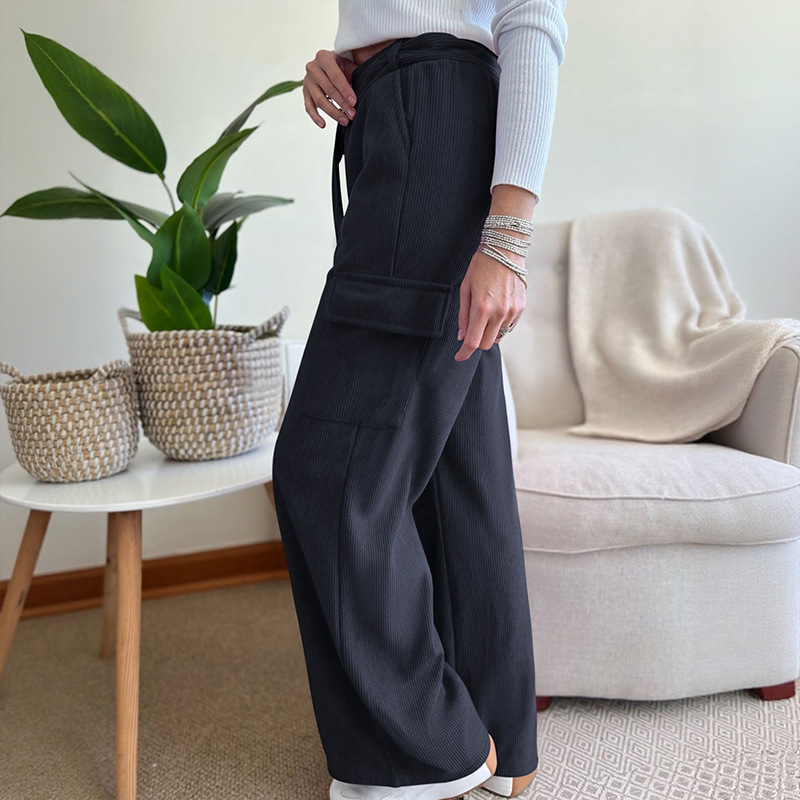Loose Solid Color Corduroy Wide-leg Pants - Image 3