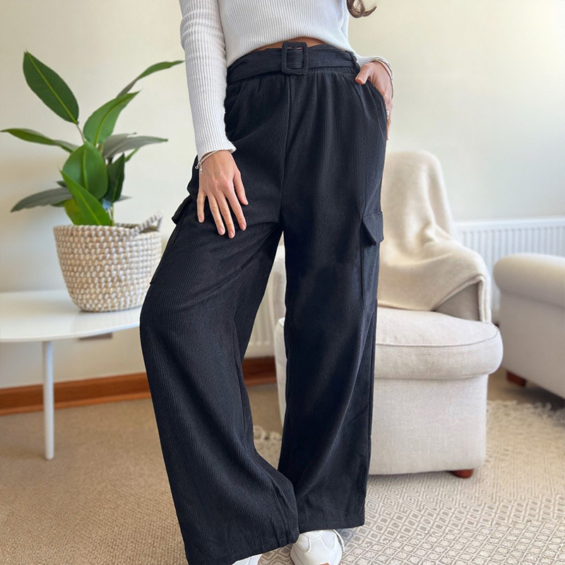 Loose Solid Color Corduroy Wide-leg Pants - Image 6