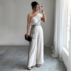 European And American Elegant Style Off-shoulder Vest Wide-leg Jumpsuit Women's Independent High Waist