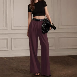 Retro Purple High-waisted Pleated Wide-leg Pants