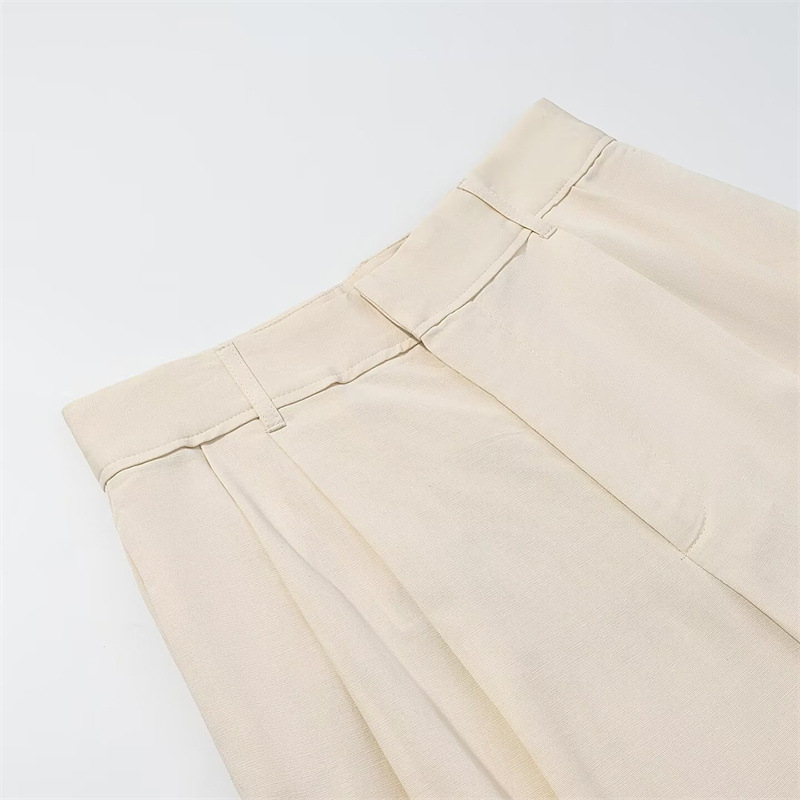 High Waist Wide Leg Draping Pleated Trousers - Image 3