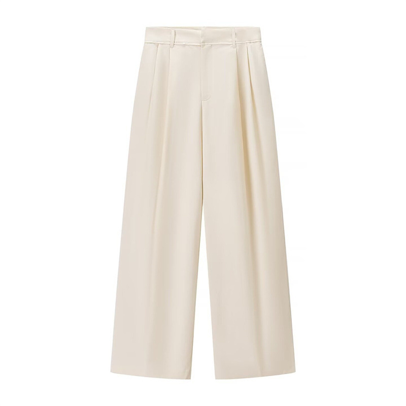 High Waist Wide Leg Draping Pleated Trousers - Image 6