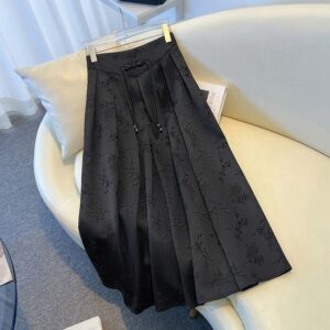Plus-size New Chinese-style Black Midi Skirt