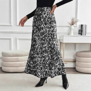 Slimming Leopard Print Skirt High-waisted Loose Long Dress With Print