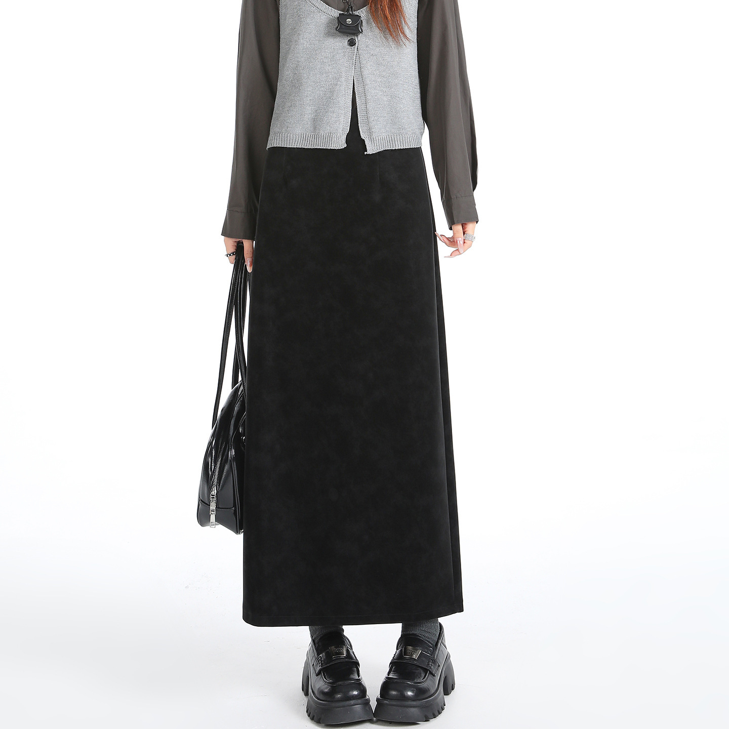 High Waist Slimming Straight Slit Tie Dye Pu Leather Skirt - Image 3