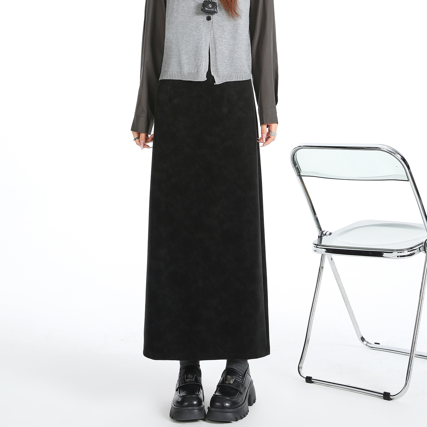 High Waist Slimming Straight Slit Tie Dye Pu Leather Skirt - Image 6