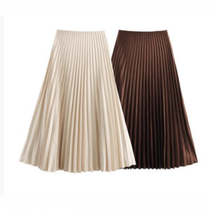 Fashionable High-waisted Pleated Midi Skirt