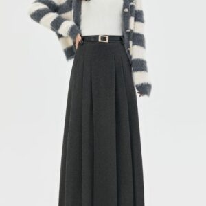 Autumn And Winter New Mid-length High-waisted Slimming A-line Maxi Skirt With Drape